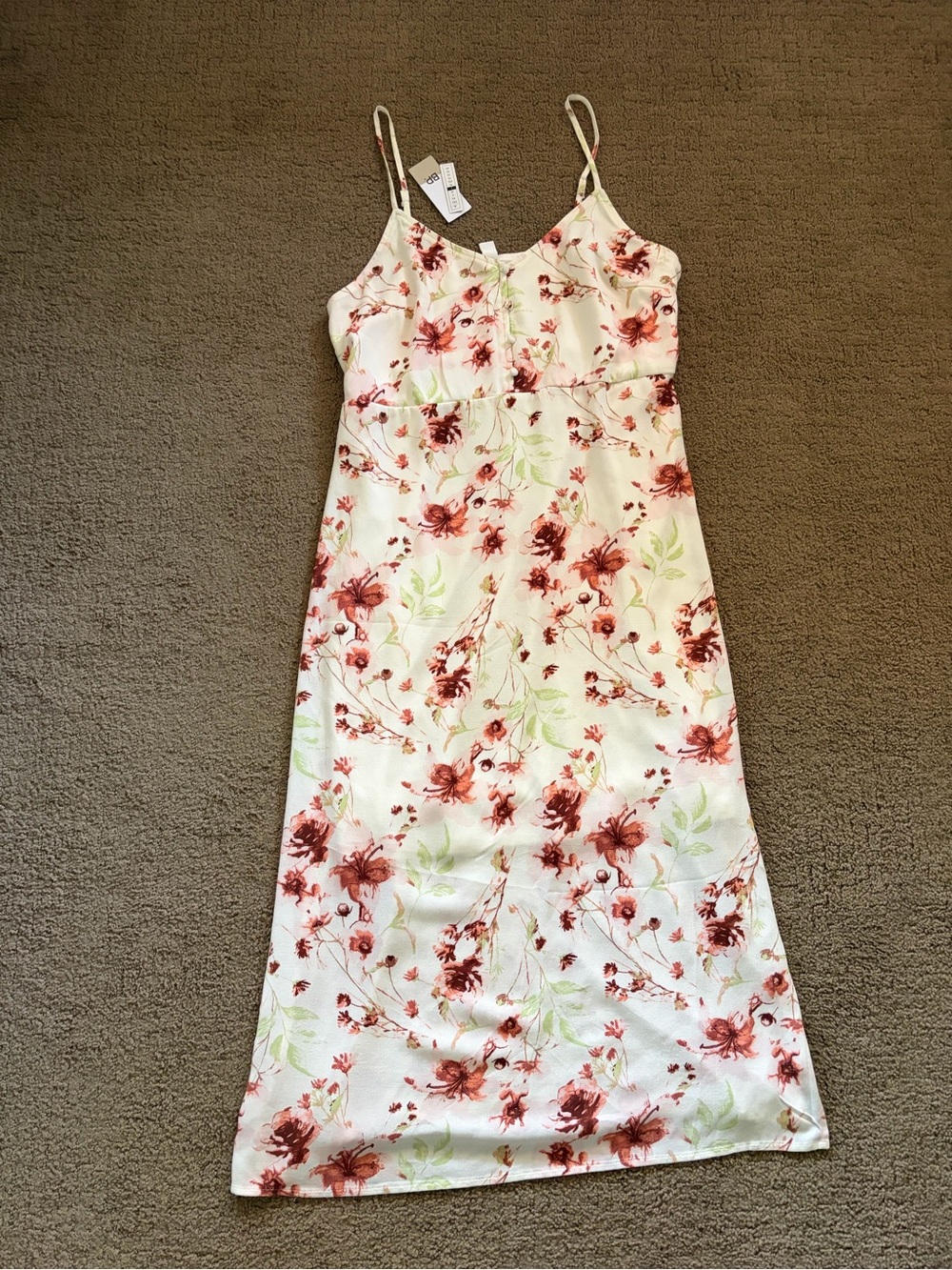 bp Cream Spaghetti Strap Dress with Pink Floral Print